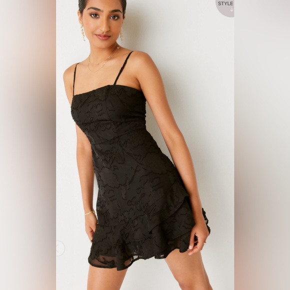 Francesca's NWT Christian Jacquard Ruffle Hem Mini Dress - Black - Picture 2 of 4